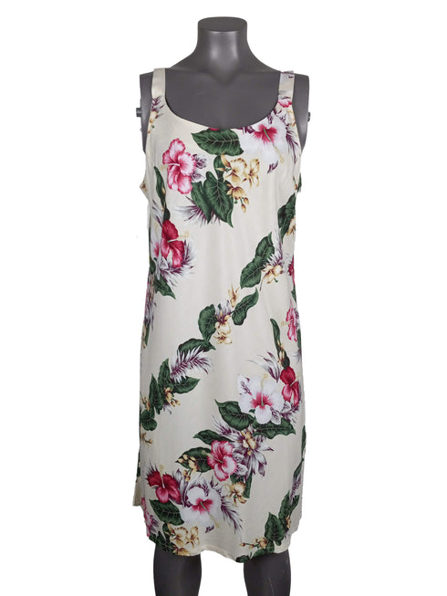 Pink White Hibiscus Women's Bias Cut Slimming Hawaiian Dress